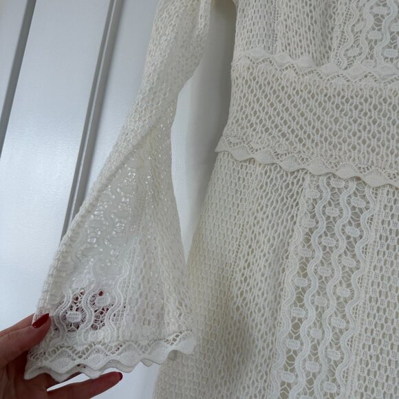 NWT Reiss Aspen Heavy Lace Midi Dress Sz 8 in White Bell Sleeves Cut-out Back - Picture 8 of 12